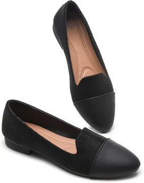 BABUDOG Womens Flats with Synthetic Leather,Classic Black and White Flats Shoes,Dress Shoes for Women