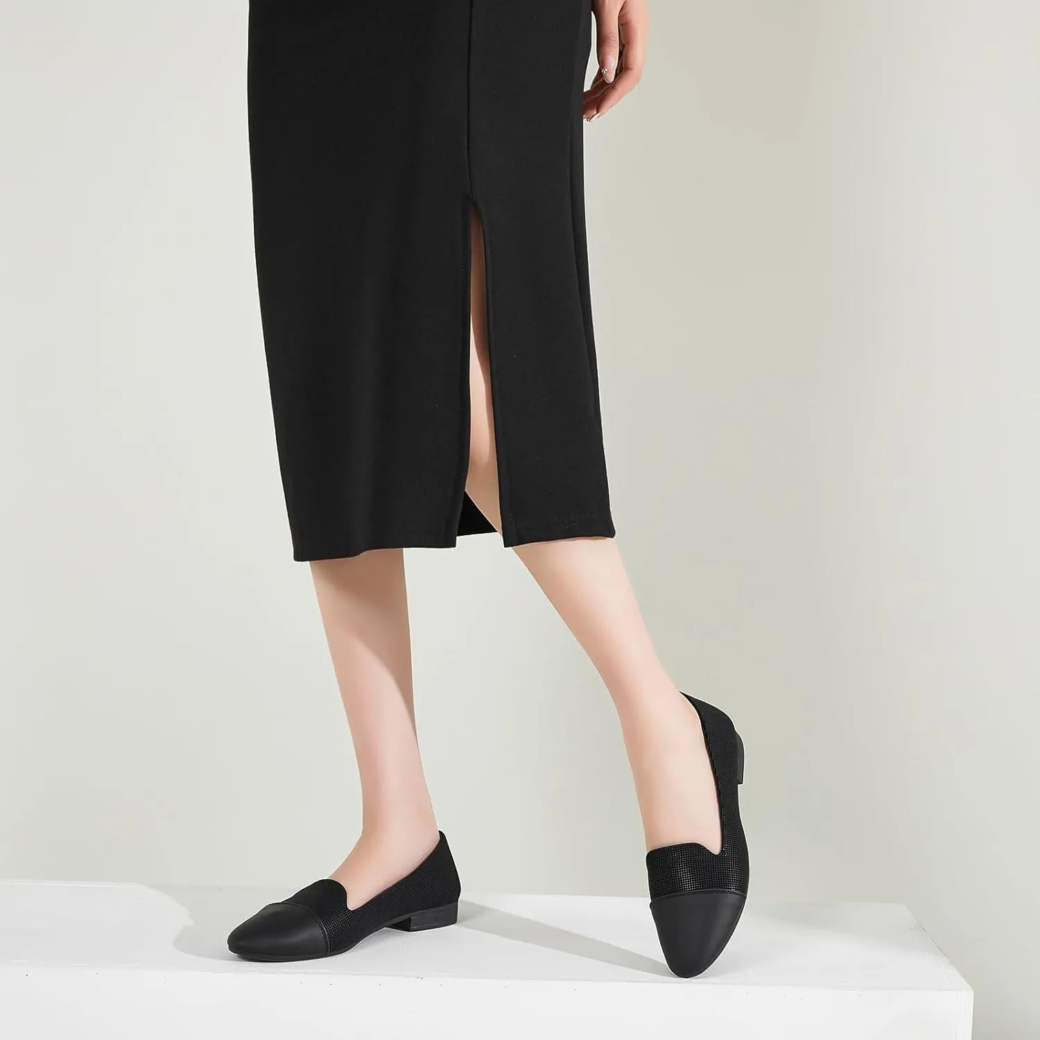BABUDOG Womens Flats with Synthetic Leather,Classic Black and White Flats Shoes,Dress Shoes for Women
