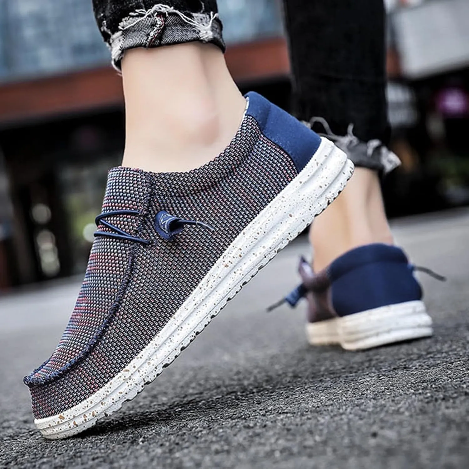 Casual Boat Shoes,Canvas Lightweight & Breathable Mesh Men's Loafers & Slip-ons,Summer Comfy Slip Resistant Mens Deck Shoes,for All Day