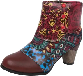 Cowboy Boots for Women Women's Embroidered Ankle Boots Fashion Leather Trendy Chunky Block Heel Dress Short Boots Round Toe