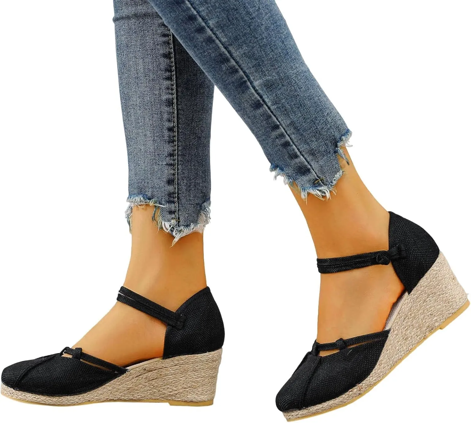 Espadrilles Wedges for Women Dressy Summer Comfortable Non Slip Retro Sandals Closed Toe Strappy Ankle Strap Summer Casual Beach Walking Shoes for Office Or Fashion