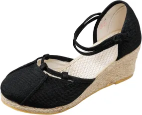 Espadrilles Wedges for Women Dressy Summer Comfortable Non Slip Retro Sandals Closed Toe Strappy Ankle Strap Summer Casual Beach Walking Shoes for Office Or Fashion