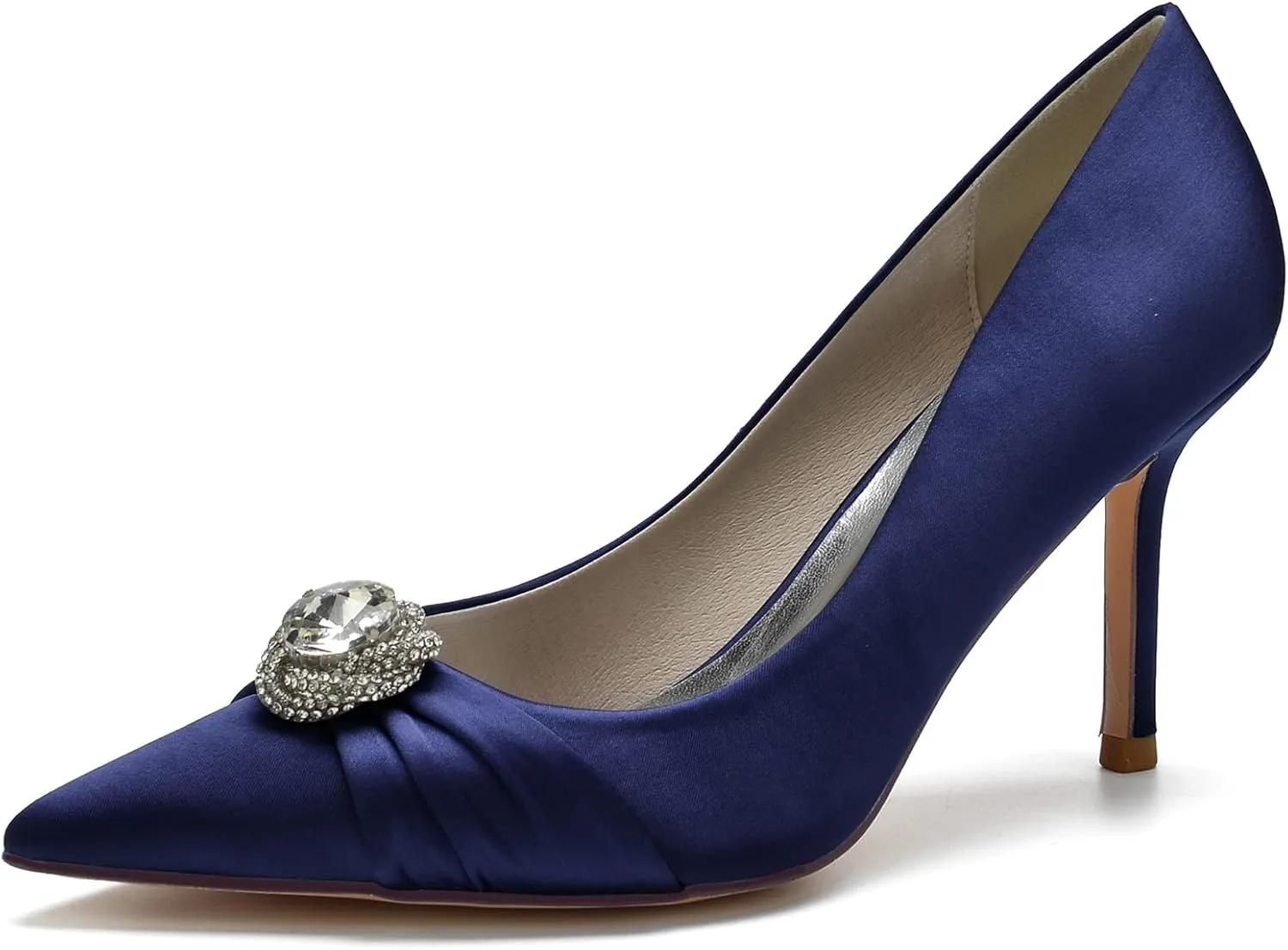 FufoneUS Bridal Shoes Women's Closed Toe Stiletto Bridal Evening Party Wedding Dress Shoes with Crystal,Dark Blue,5