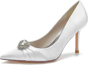 FufoneUS Bridal Shoes Women's Closed Toe Stiletto Bridal Evening Party Wedding Dress Shoes with Crystal,White,7