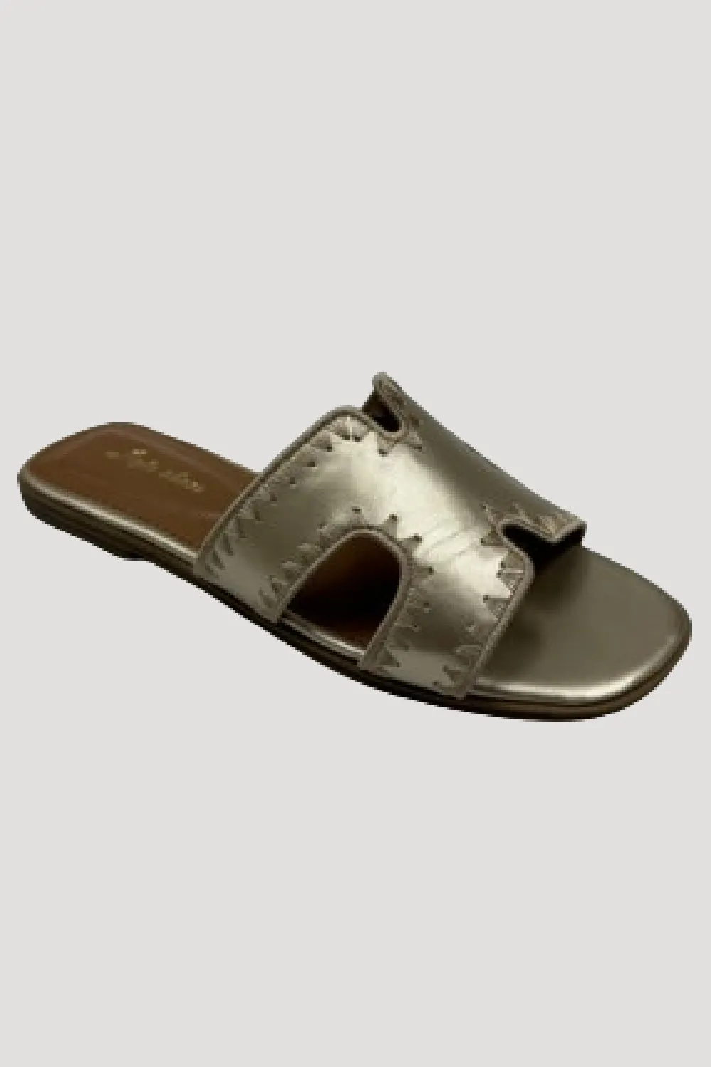 GOLD FAUX LEATHER STITCH DETAIL DESIGNER STRAP SANDALS