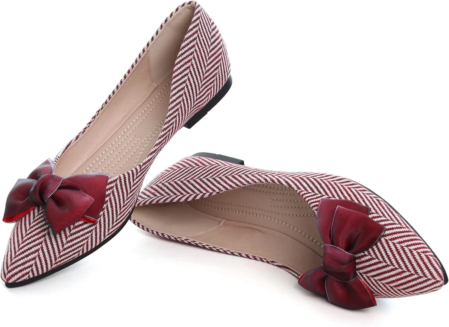 JiangWei Shu Women's Pointed Toe Bow-knot Ballet Flats Dress Flat Slip-ons Loafers