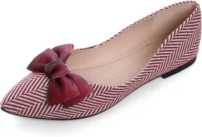 JiangWei Shu Women's Pointed Toe Bow-knot Ballet Flats Dress Flat Slip-ons Loafers