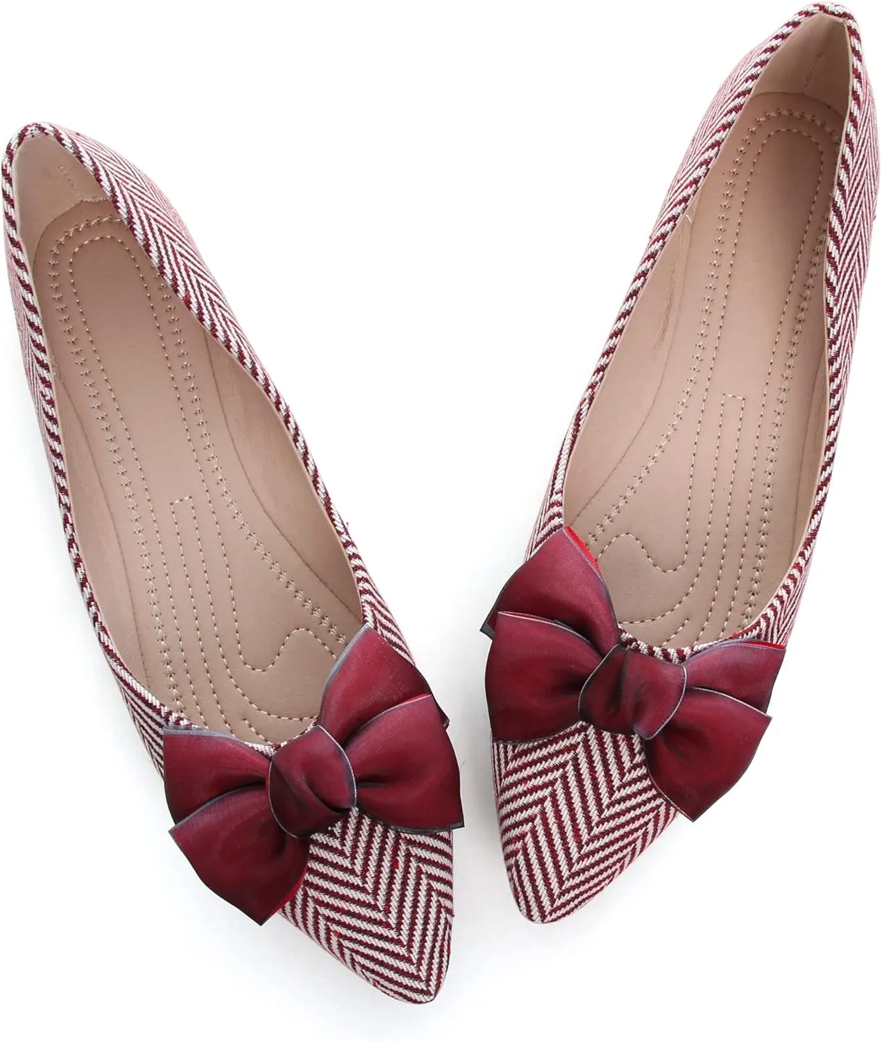 JiangWei Shu Women's Pointed Toe Bow-knot Ballet Flats Dress Flat Slip-ons Loafers