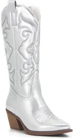 Ladmiple Cowboy Boots For Women Wide Calf Knee High Cowgirl Western Boots Tall Pointed Toe Embroidered Pull On Fashion Boots