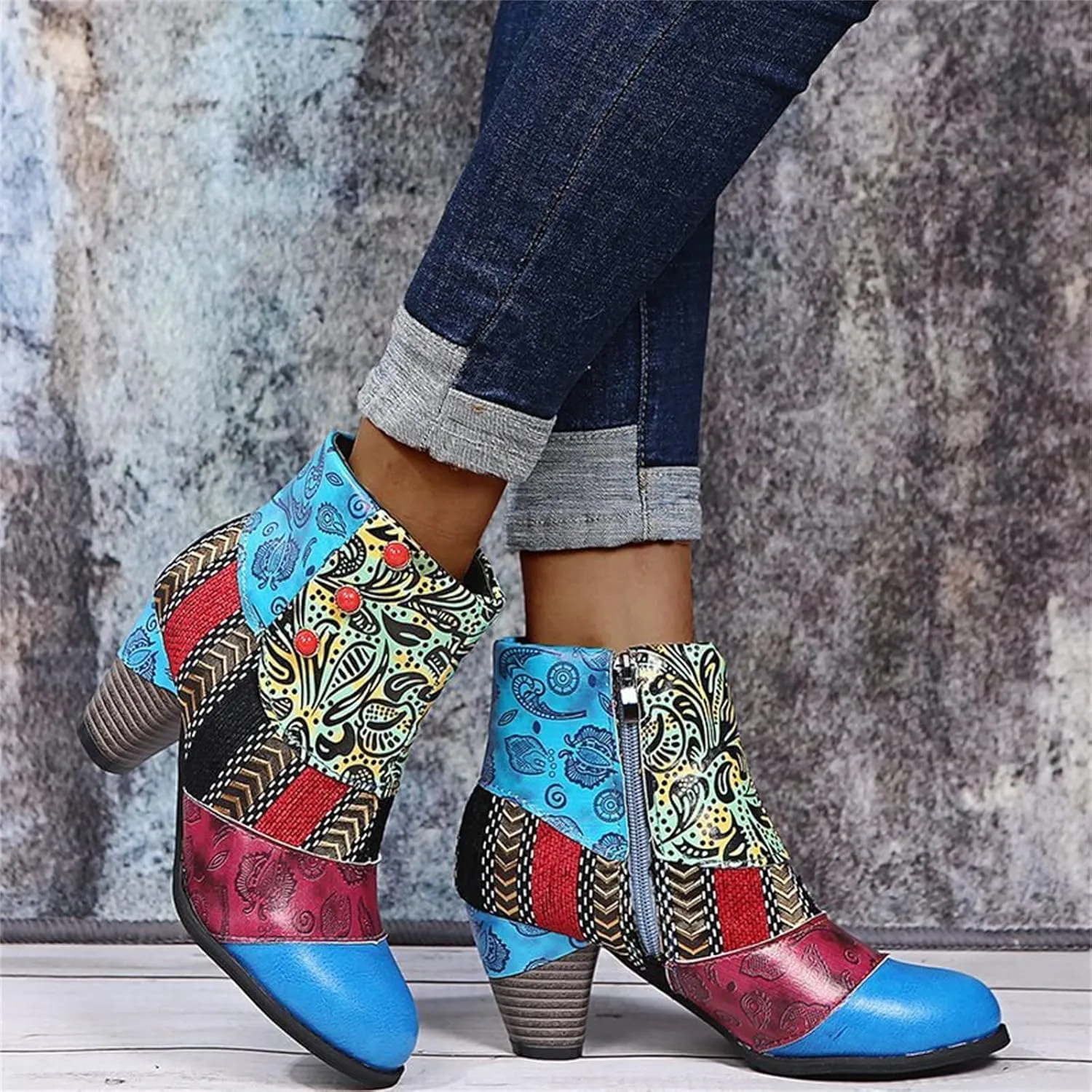 Lausiuoe Ankle Boots For Women Dressy Chunky Heel Cowgirl Cowboy Western Short Booties Wide Width Side Zipper Booties