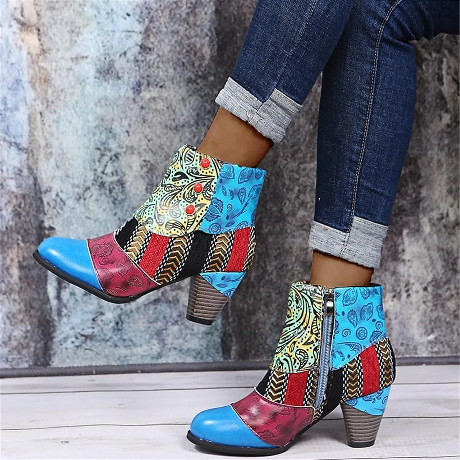 Lausiuoe Ankle Boots For Women Dressy Chunky Heel Cowgirl Cowboy Western Short Booties Wide Width Side Zipper Booties
