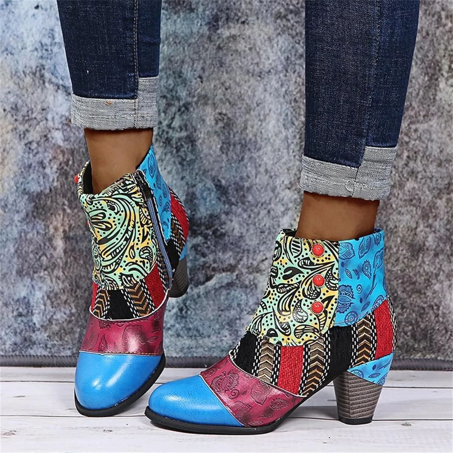Lausiuoe Ankle Boots For Women Dressy Chunky Heel Cowgirl Cowboy Western Short Booties Wide Width Side Zipper Booties
