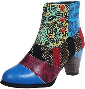 Lausiuoe Ankle Boots For Women Dressy Chunky Heel Cowgirl Cowboy Western Short Booties Wide Width Side Zipper Booties