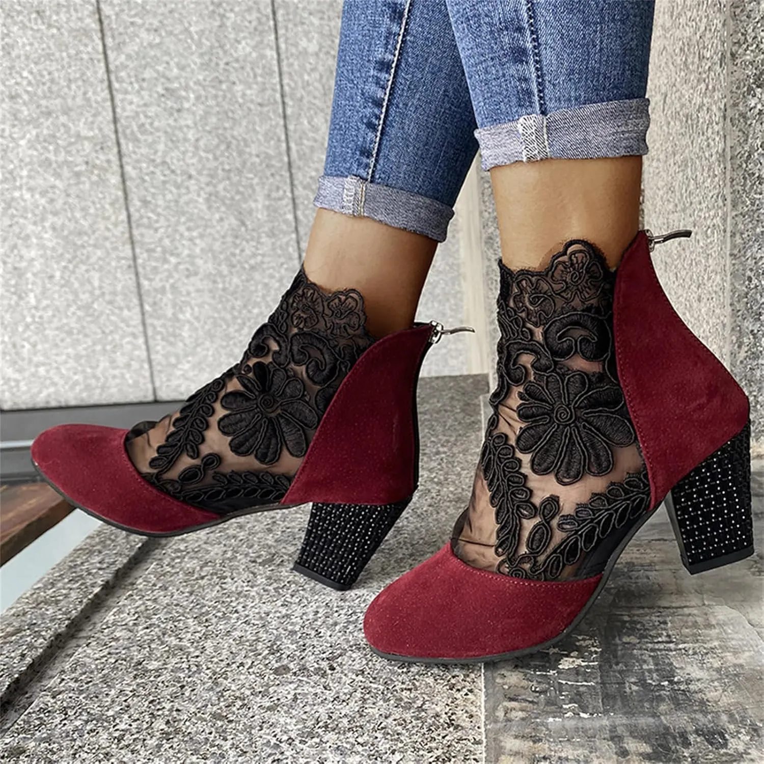 Lausiuoe Boots For Women Ankle Booties Sexy Low Heels Chelsea Closed Toe Chunky Stacked Mid Heel Western Short Boots