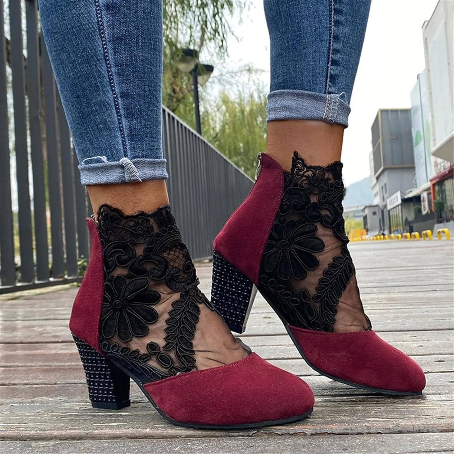 Lausiuoe Boots For Women Ankle Booties Sexy Low Heels Chelsea Closed Toe Chunky Stacked Mid Heel Western Short Boots