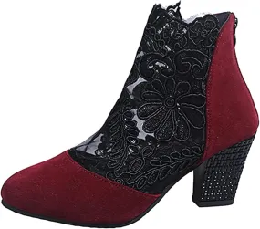 Lausiuoe Boots For Women Ankle Booties Sexy Low Heels Chelsea Closed Toe Chunky Stacked Mid Heel Western Short Boots