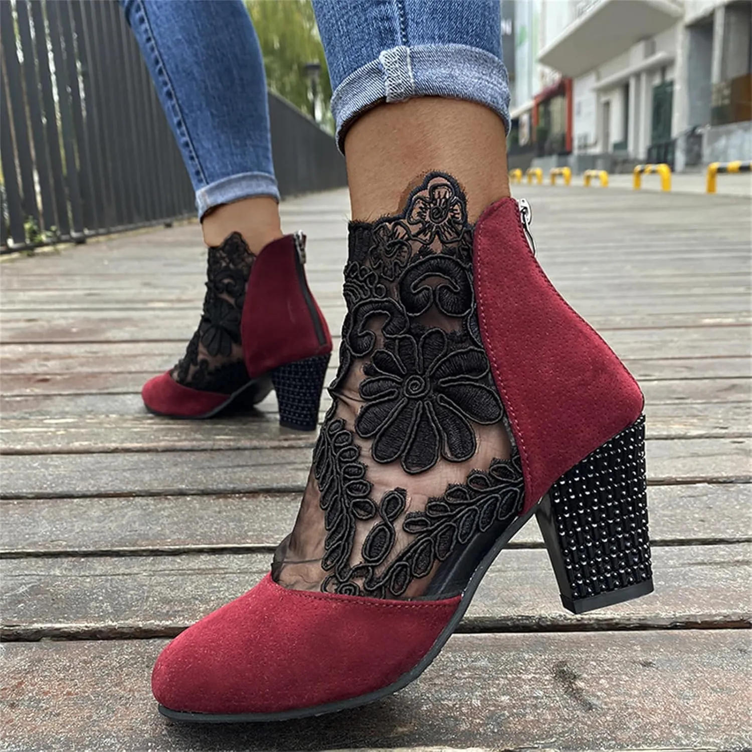 Lausiuoe Boots For Women Ankle Booties Sexy Low Heels Chelsea Closed Toe Chunky Stacked Mid Heel Western Short Boots