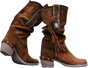 Lausiuoe Cowboy Boots For Women Wide Calf Wide Foot Fringe Western Dressy Cowgirl Ankle Boots Short Booties Shoes