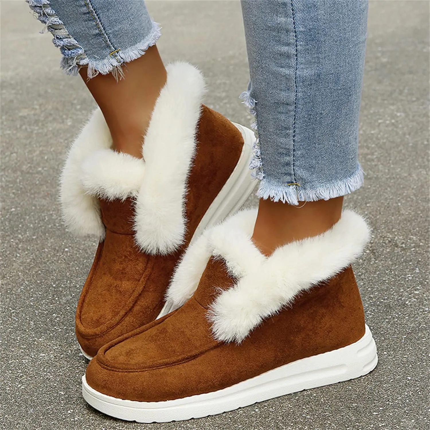 Lausiuoe Winter Boots For Women Fashion 2022 Fuzzy Ankle Bootie Warm Fluffy Silp On Casual Loafers House Shoes Slippers