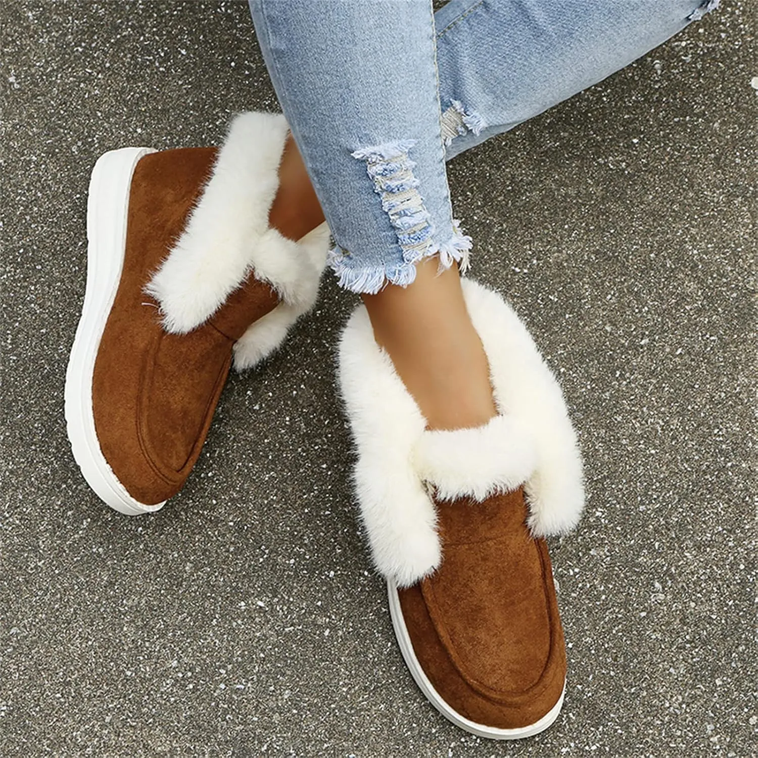 Lausiuoe Winter Boots For Women Fashion 2022 Fuzzy Ankle Bootie Warm Fluffy Silp On Casual Loafers House Shoes Slippers