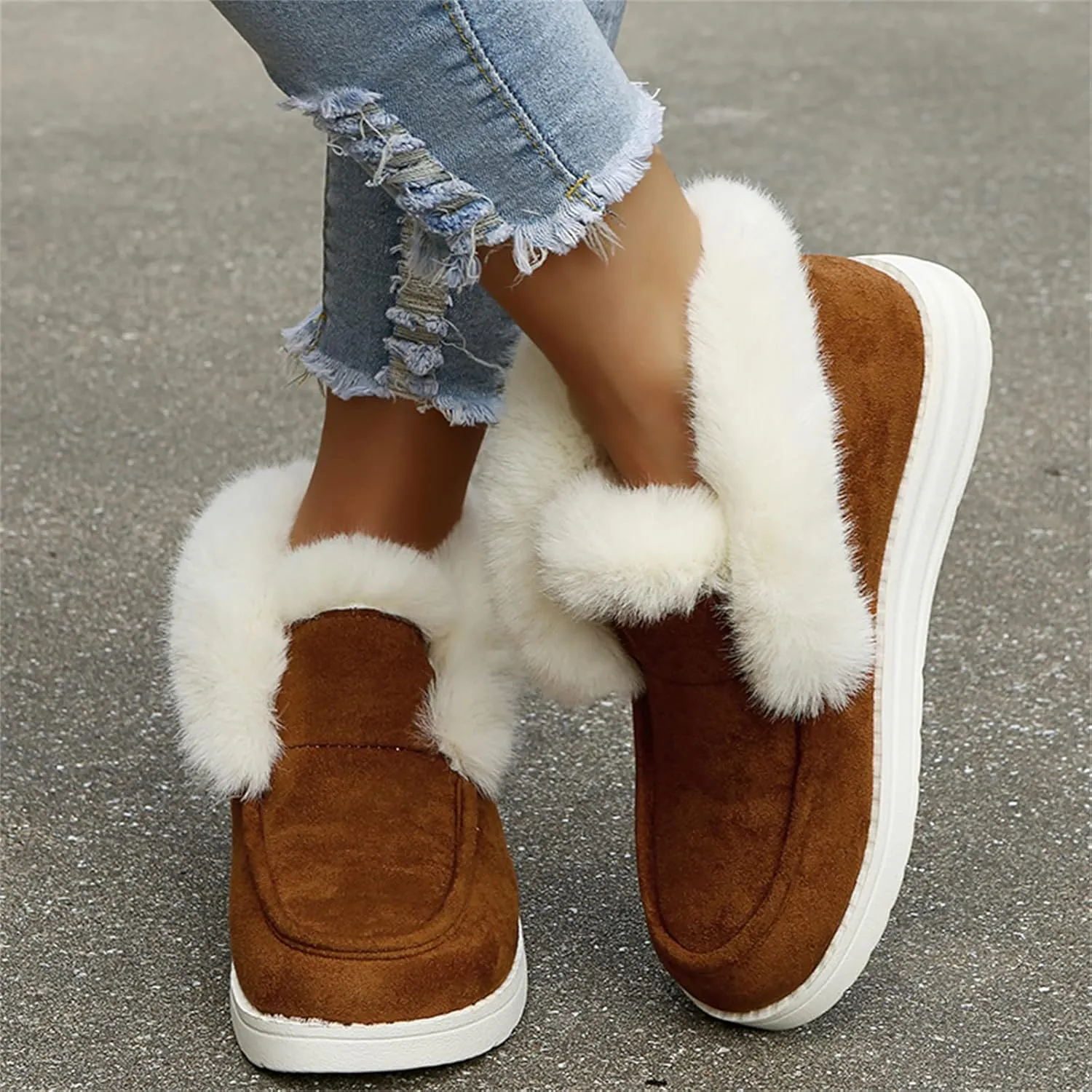 Lausiuoe Winter Boots For Women Fashion 2022 Fuzzy Ankle Bootie Warm Fluffy Silp On Casual Loafers House Shoes Slippers