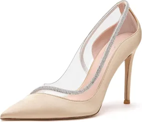 Lryweisy Women's High Heels Pumps Rhinestone Heels Closed Toe Heels for Women 4 Inch Stiletto Dress Wedding Party Pumps Shoes
