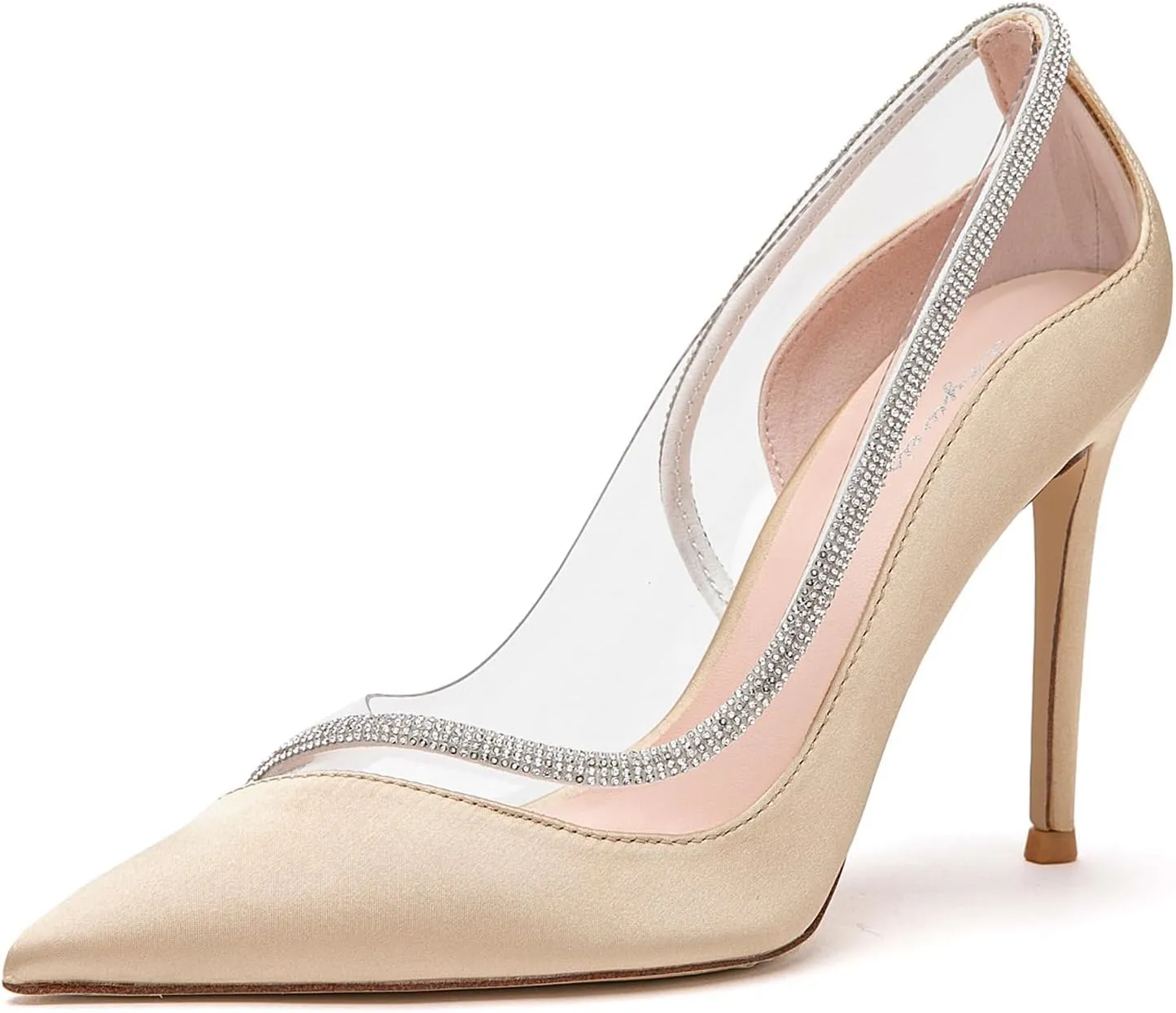 Lryweisy Women's High Heels Pumps Rhinestone Heels Closed Toe Heels for Women 4 Inch Stiletto Dress Wedding Party Pumps Shoes