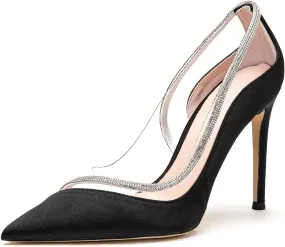 Lryweisy Women's High Heels Pumps Rhinestone Heels Closed Toe Heels for Women 4 Inch Stiletto Dress Wedding Party Pumps ShoesSize 9