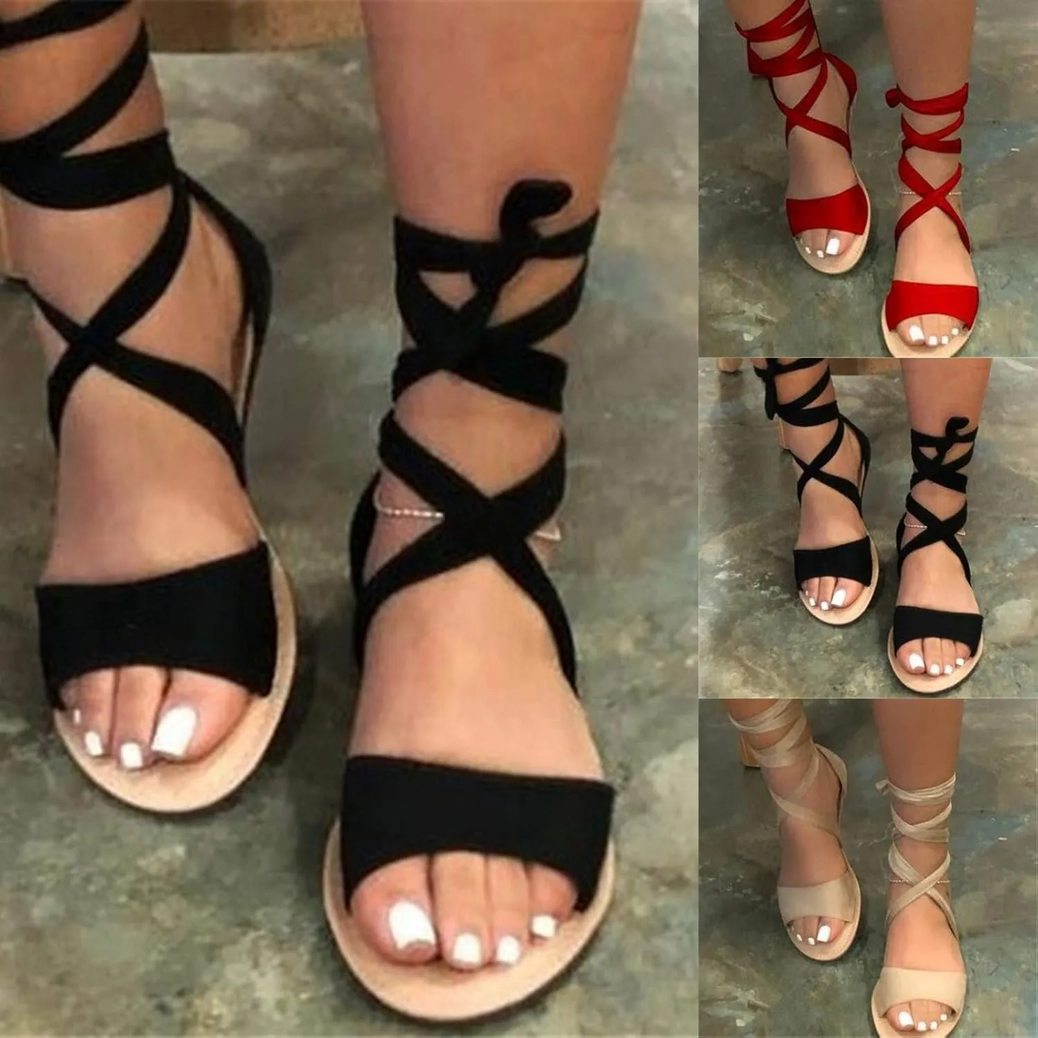 Masbird Sandals for Women Casual Summer Women's Sandals Solid Platform Buckle Strap Dressy Sandals Open-Toe Beach Sandals
