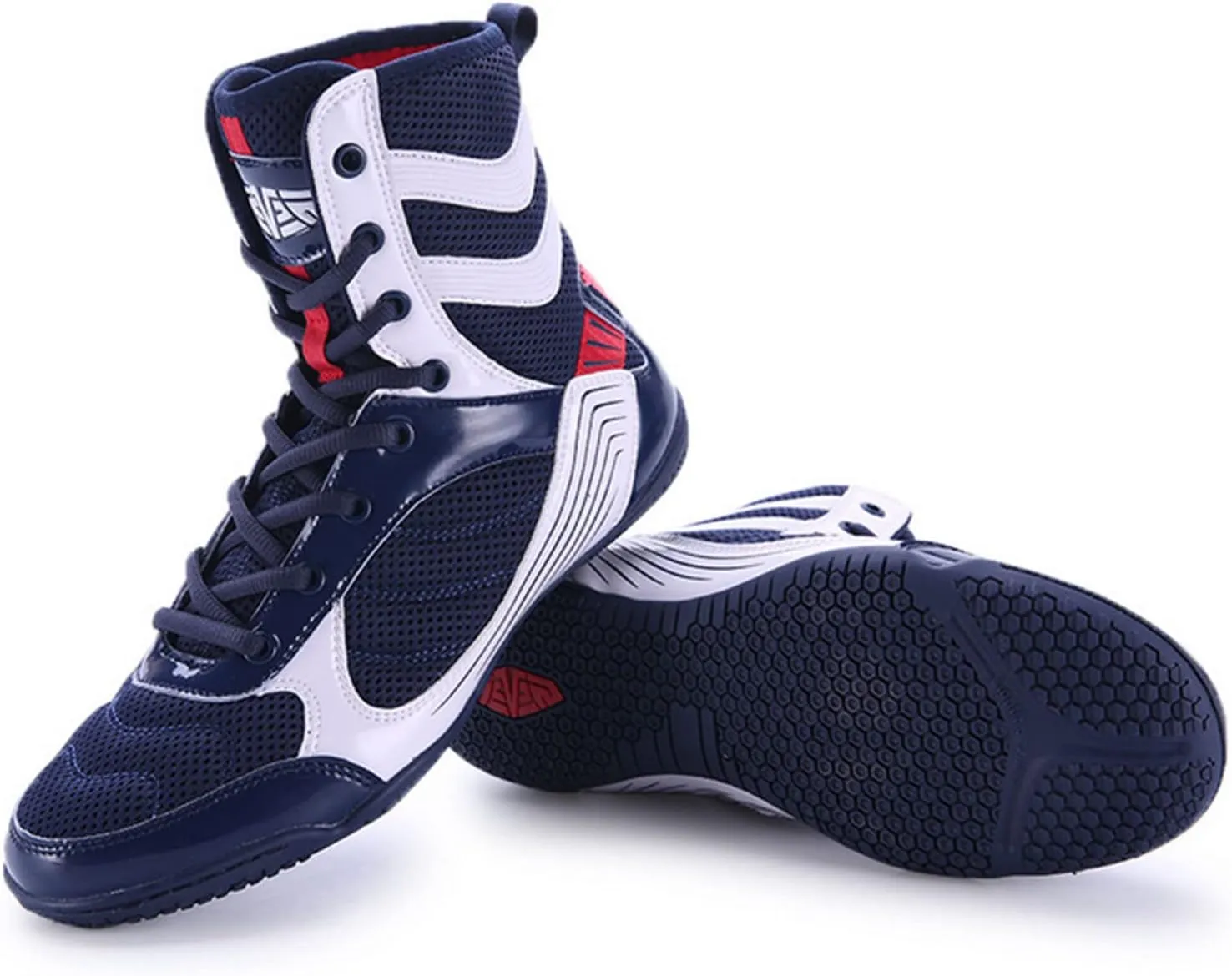 Men's Boxing Shoes, Fighting Master Training Mesh Boxing Shoes Rubber Sole Combat Training Sports Sneakers,Blue-White-8