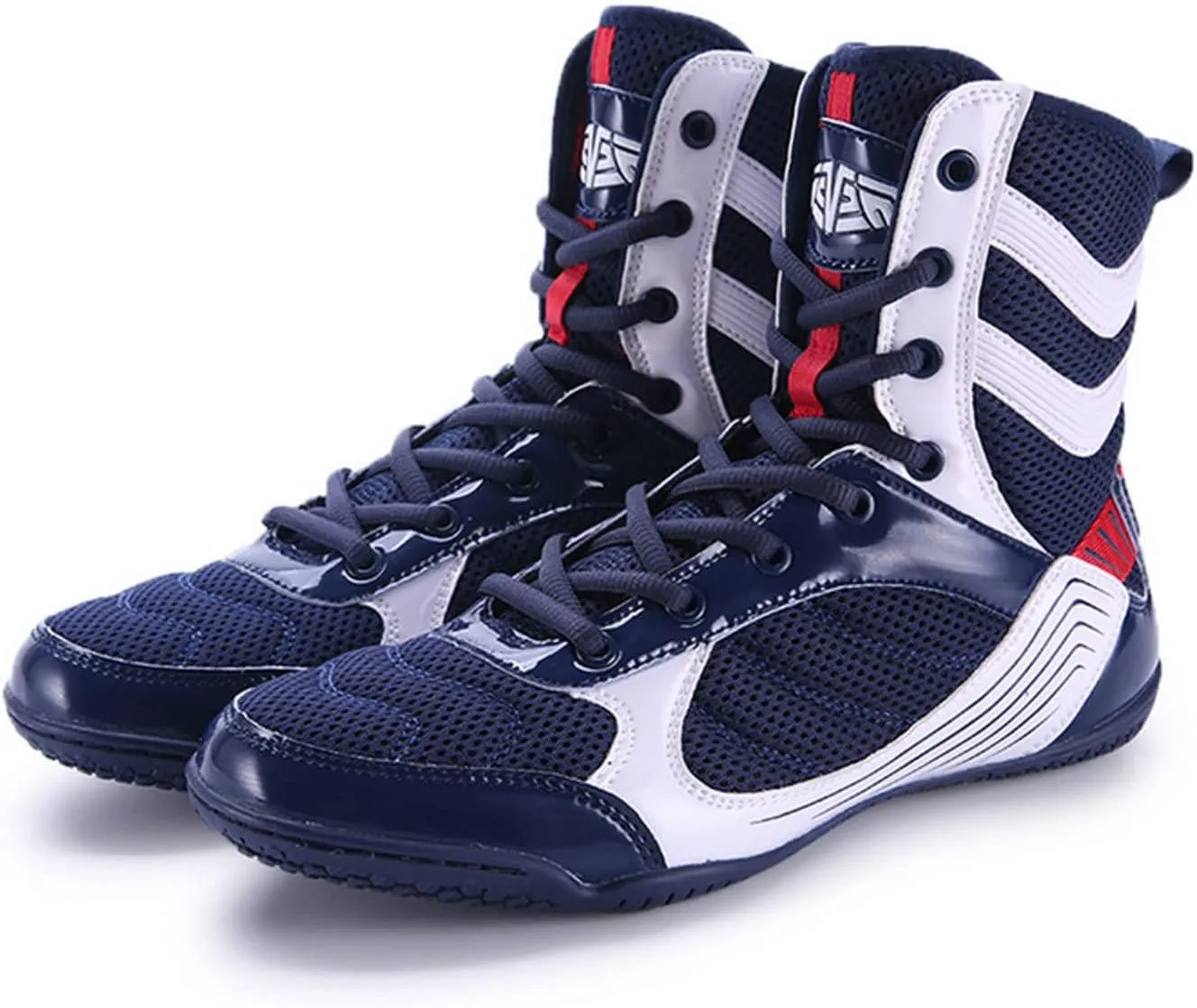 Men's Boxing Shoes, Fighting Master Training Mesh Boxing Shoes Rubber Sole Combat Training Sports Sneakers,Blue-White-8