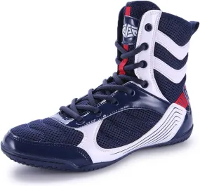 Men's Boxing Shoes, Fighting Master Training Mesh Boxing Shoes Rubber Sole Combat Training Sports Sneakers,Blue-White-8