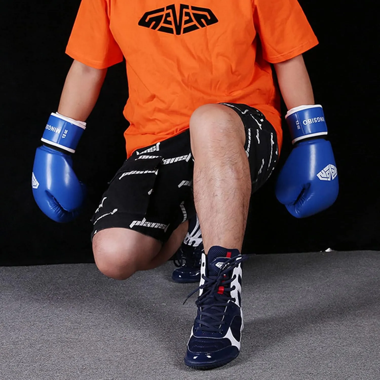 Men's Boxing Shoes, Fighting Master Training Mesh Boxing Shoes Rubber Sole Combat Training Sports Sneakers,Blue-White-8