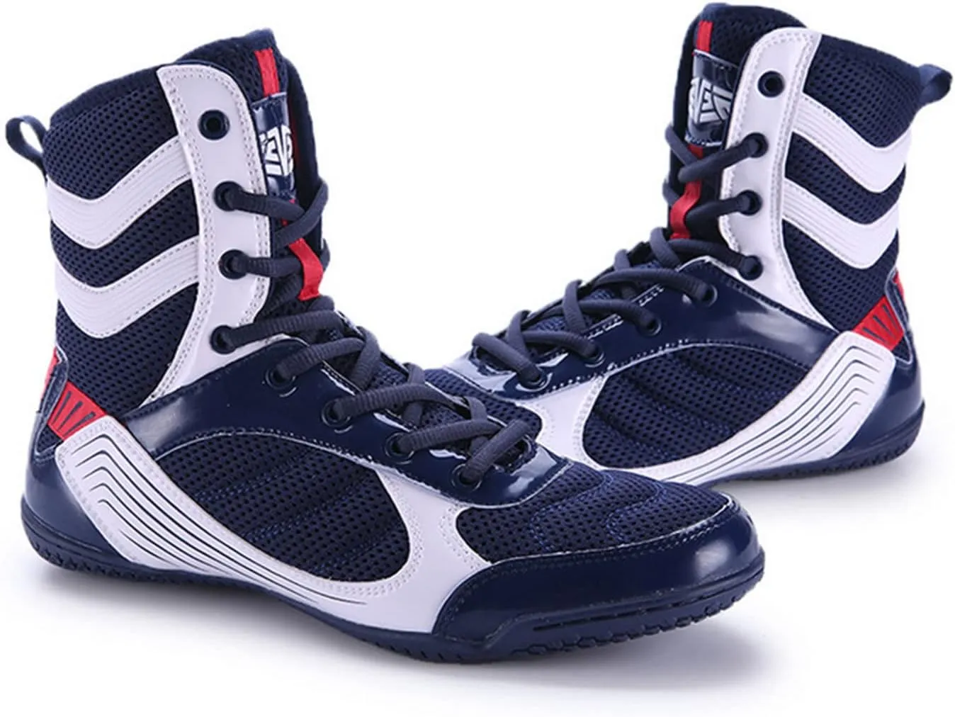 Men's Boxing Shoes, Fighting Master Training Mesh Boxing Shoes Rubber Sole Combat Training Sports Sneakers,Blue-White-8