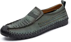 Men's Breathable Walking Shoes Comfortable Casual Leather Shoes Lightweight Loafers Retro Business Office Shoes Hollowed Out Leather Casual Shoes Outdoor Hiking Driving Shoes