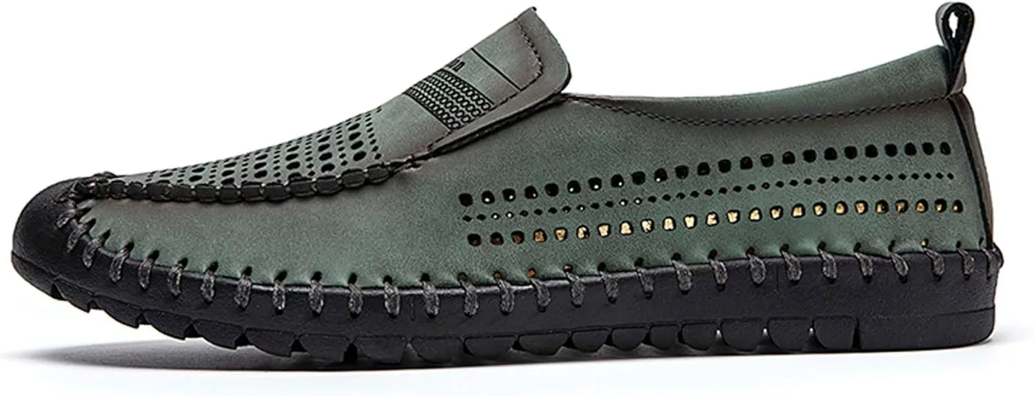 Men's Breathable Walking Shoes Comfortable Casual Leather Shoes Lightweight Loafers Retro Business Office Shoes Hollowed Out Leather Casual Shoes Outdoor Hiking Driving Shoes