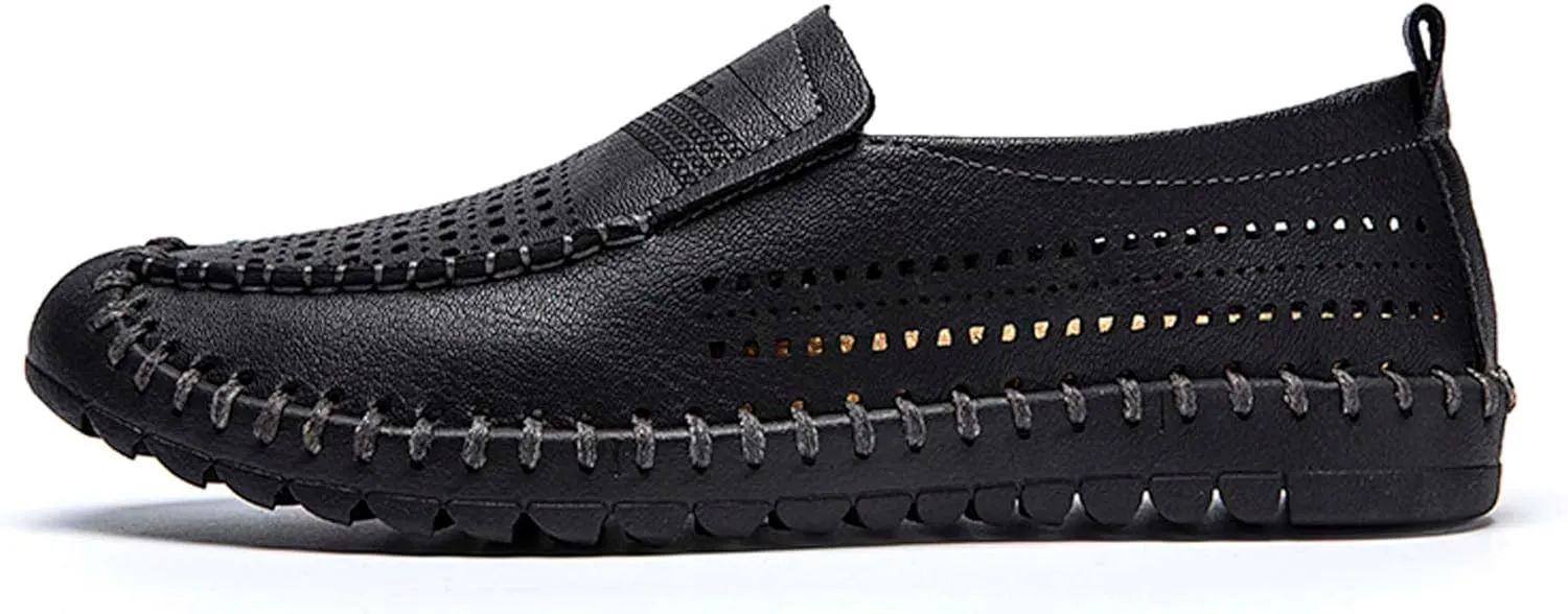 Men's Breathable Walking Shoes Comfortable Casual Leather Shoes Lightweight Loafers Retro Business Office Shoes Hollowed Out Leather Casual Shoes Outdoor Hiking Driving Shoes