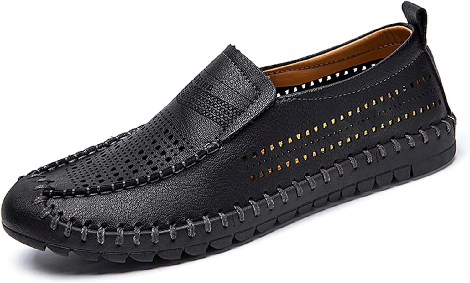 Men's Breathable Walking Shoes Comfortable Casual Leather Shoes Lightweight Loafers Retro Business Office Shoes Hollowed Out Leather Casual Shoes Outdoor Hiking Driving Shoes