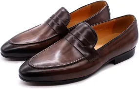 Mens Leather Loafers Casual Shoes Flat Lightweight Casual Moccasin Handmade Slip On Driving Business Shoes Leather Lined Dress Loafers Shoes,Brown,10.5US/46EU