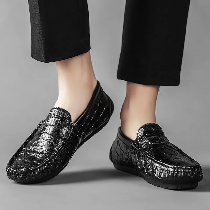Men's Loafers Shoes Round Toe Crocodile Print Faux Leather Penny Driving Loafers Comfortable Slip Resistant Flat Heel Walking Party Slip-ons