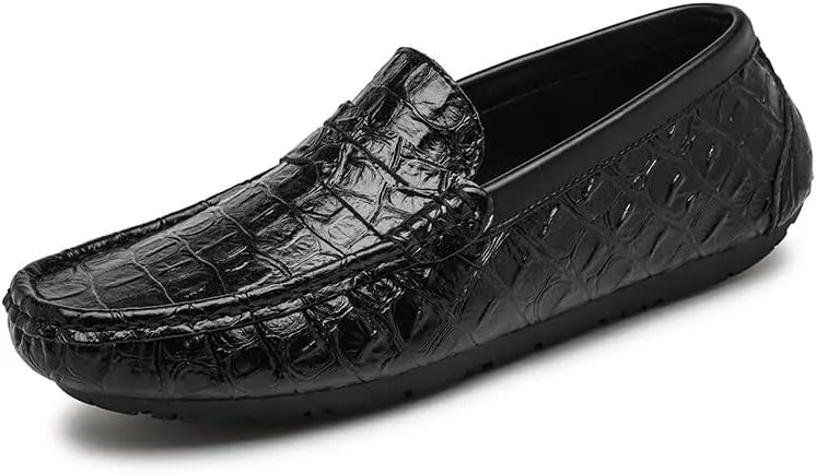 Men's Loafers Shoes Round Toe Crocodile Print Faux Leather Penny Driving Loafers Comfortable Slip Resistant Flat Heel Walking Party Slip-ons