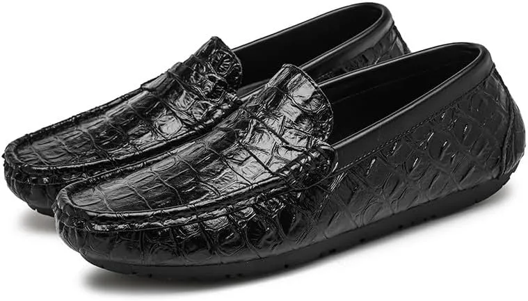 Men's Loafers Shoes Round Toe Crocodile Print Faux Leather Penny Driving Loafers Comfortable Slip Resistant Flat Heel Walking Party Slip-ons