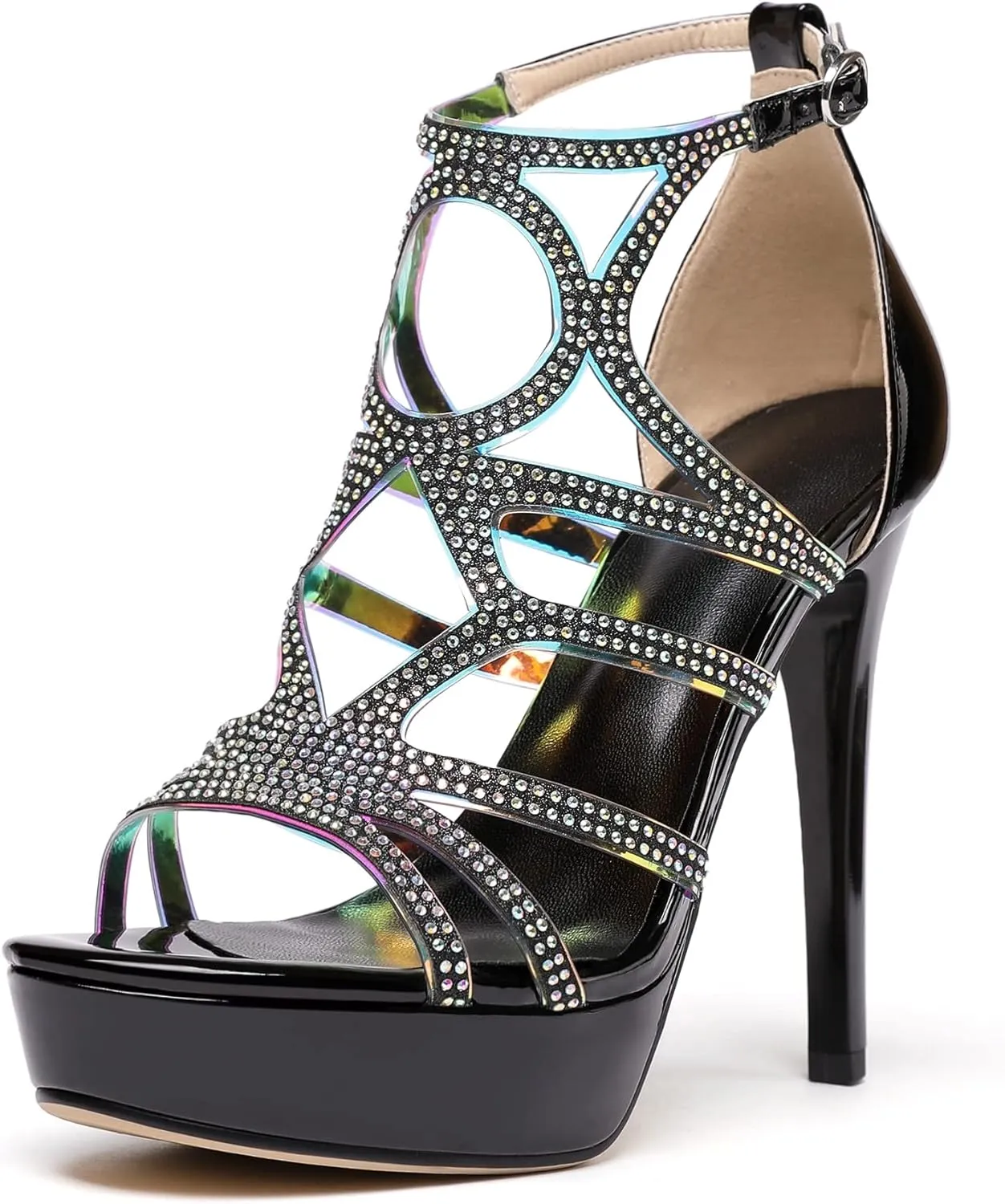 Mettesally Women's High Heels Platform Sandals Open Toe Strappy Diamond Stilettos Wedding Dress Shoes