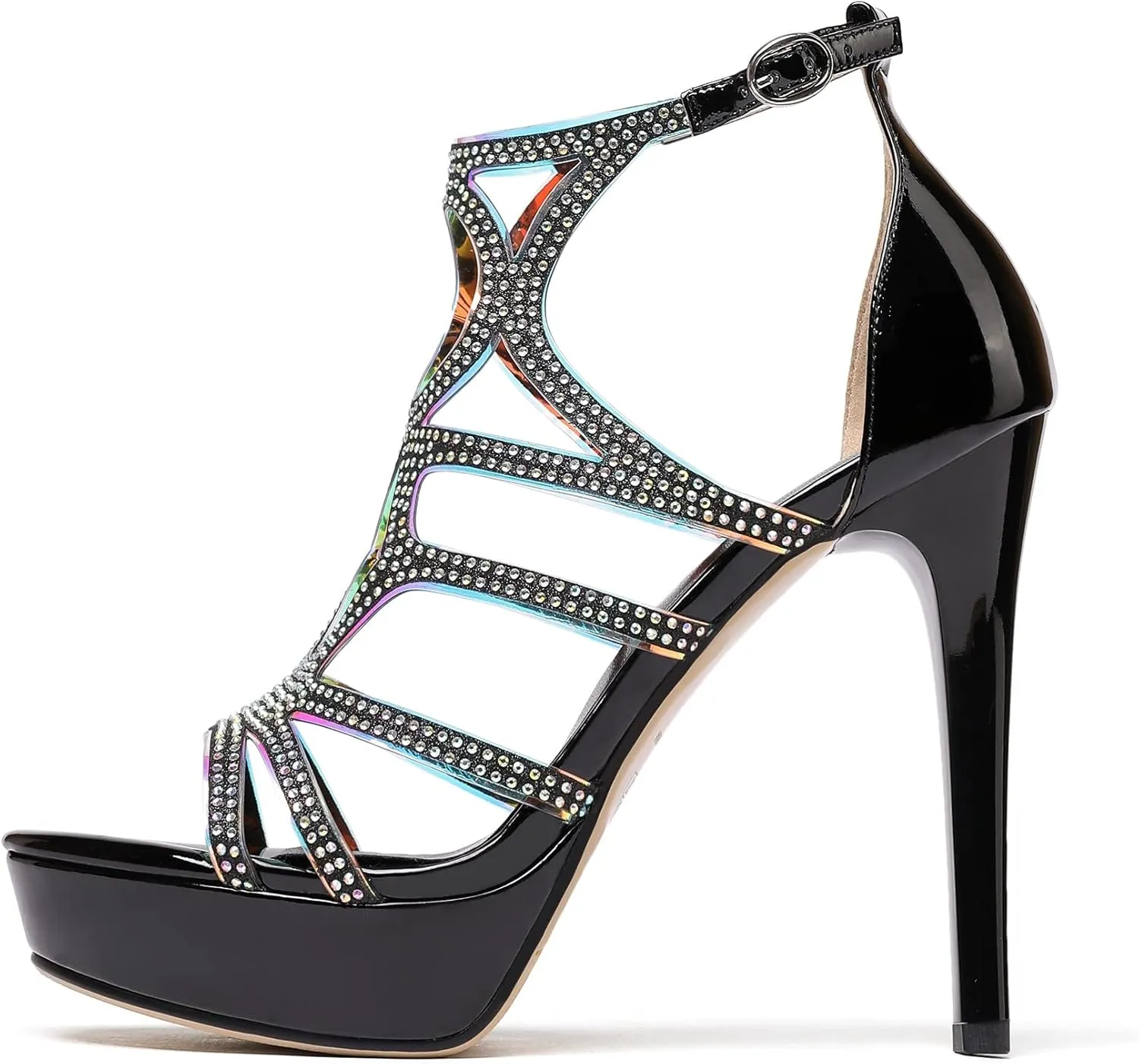 Mettesally Women's High Heels Platform Sandals Open Toe Strappy Diamond Stilettos Wedding Dress Shoes