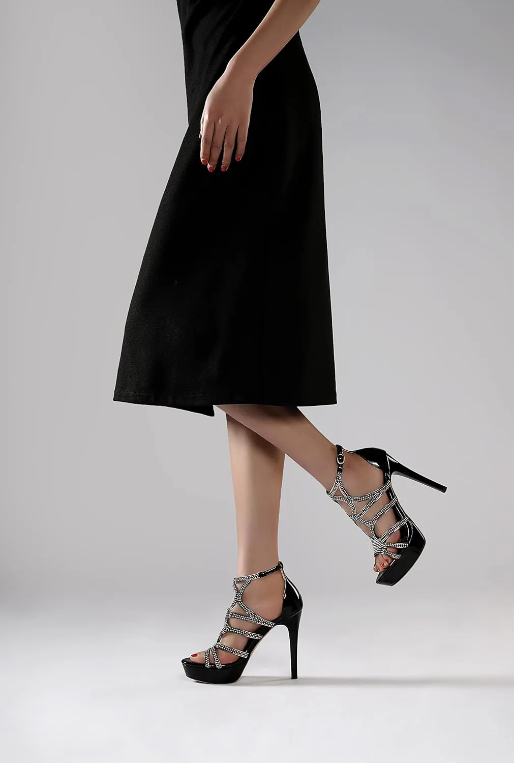 Mettesally Women's High Heels Platform Sandals Open Toe Strappy Diamond Stilettos Wedding Dress Shoes