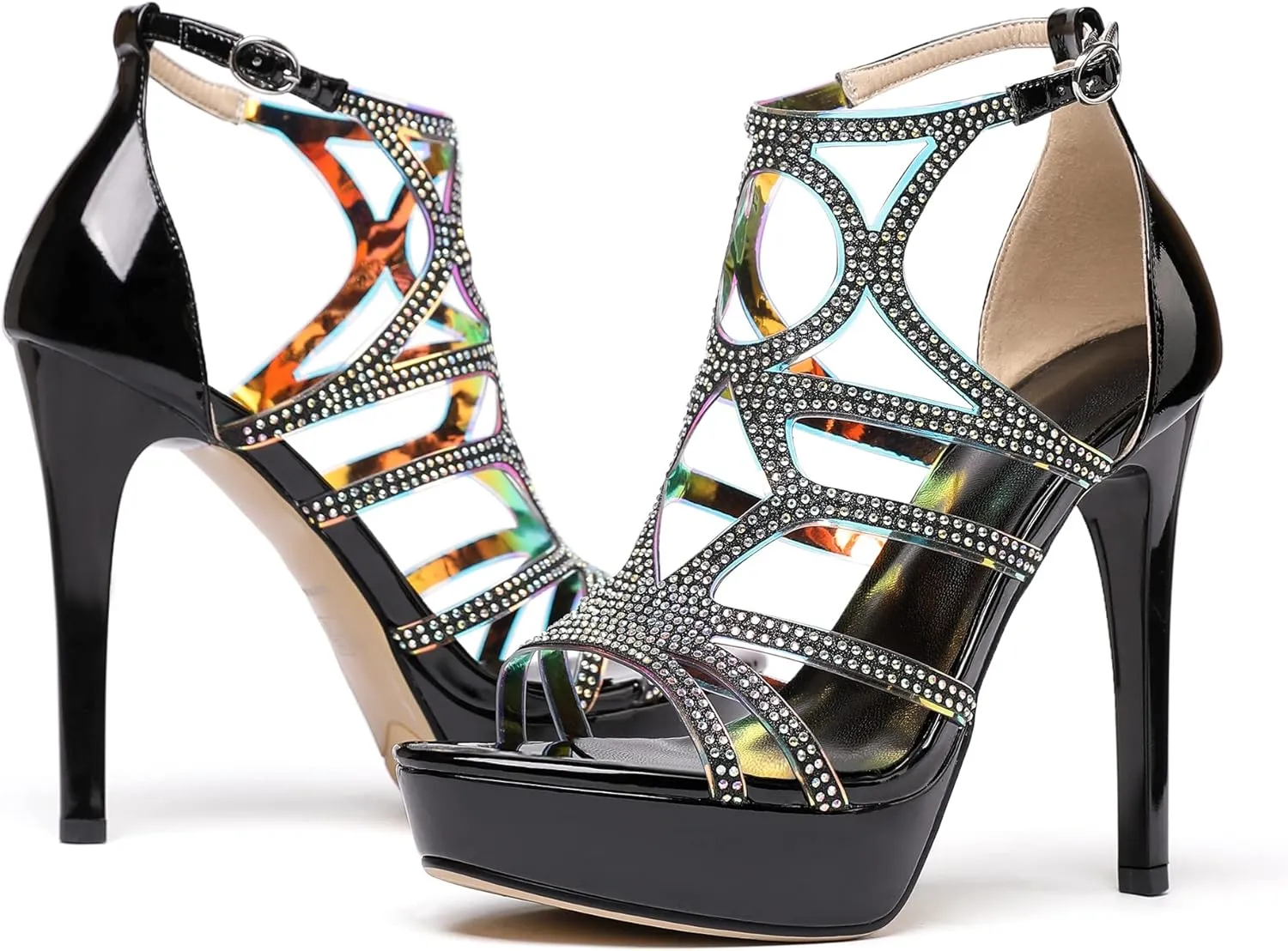 Mettesally Women's High Heels Platform Sandals Open Toe Strappy Diamond Stilettos Wedding Dress Shoes