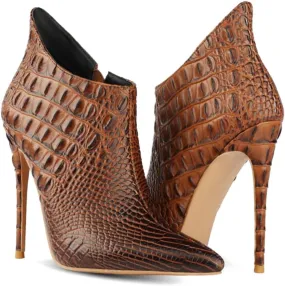 MOOMMO Vintage Pointed Toe Stiletto Heels Ankle Boots for Women Animal Print Side Zip 5 Inch High Heel Leopard Crocodile Boots Zipper Snakeskin Dress Boot Suede Booties Dressy Fashion Party 4-12 M US