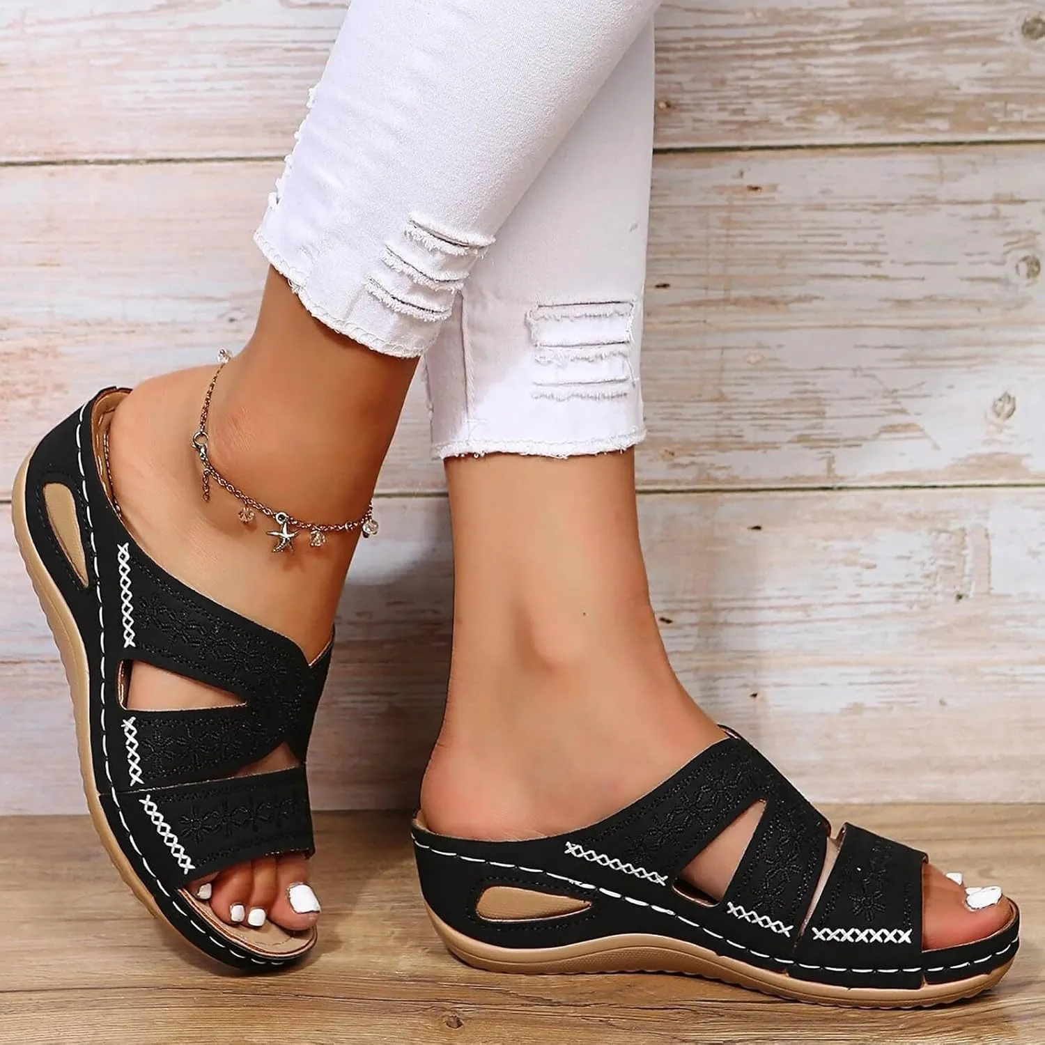 Orthopedic Sandals for Women: Slip On Dressy Summer Comfortable Slides Sandals Lightweight Walking Sandals with Arch Support