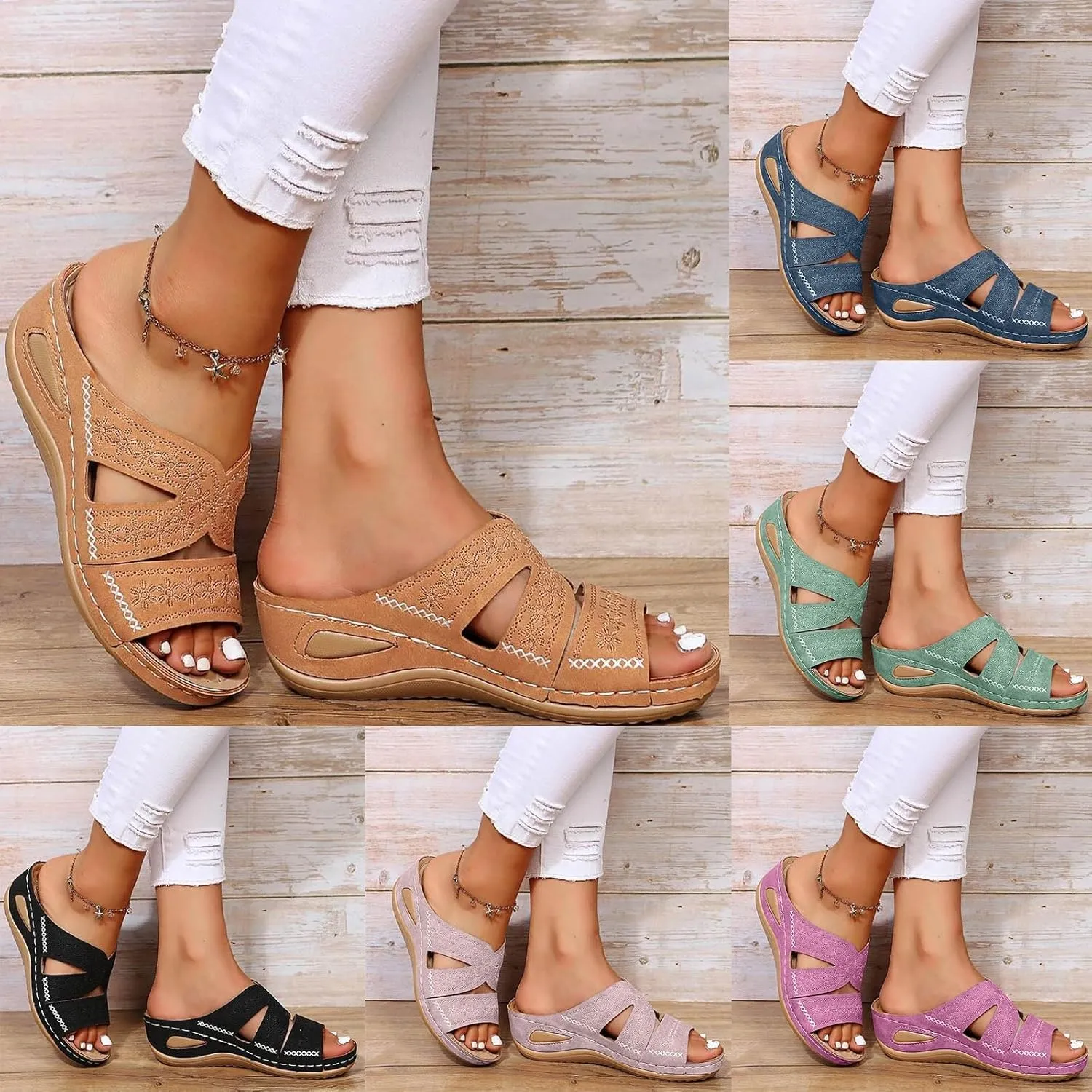 Orthopedic Sandals for Women: Slip On Dressy Summer Comfortable Slides Sandals Lightweight Walking Sandals with Arch Support