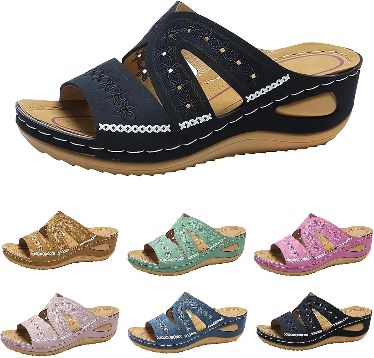 Orthopedic Sandals for Women: Slip On Dressy Summer Comfortable Slides Sandals Lightweight Walking Sandals with Arch Support